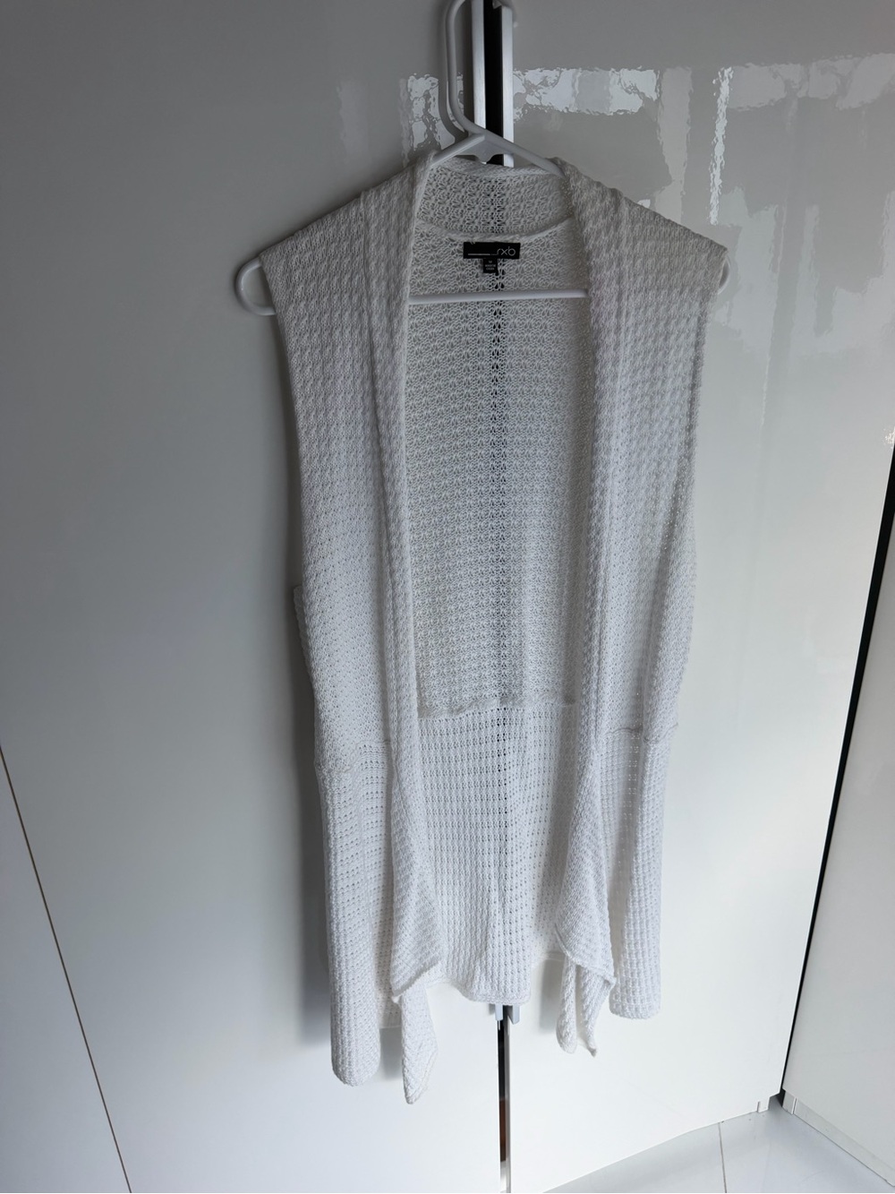 RXB White Open Knit Sleeveless Cardigan Vest
